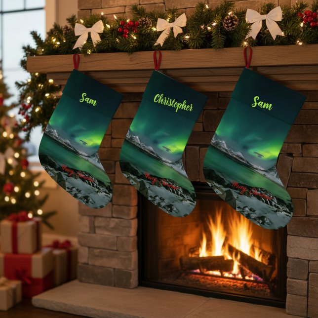 Grande Chaussette De Noël Lumières nordiques personnalisées Coussin de Noël (Créateur téléchargé)