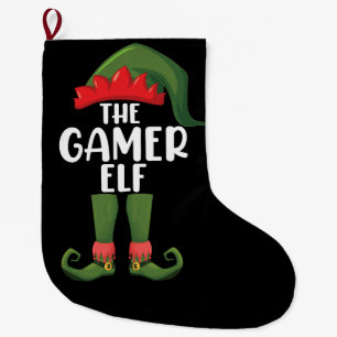 Grande Chaussette De Noël Lutin de joueur de jeux vidéo pour Noël en famille