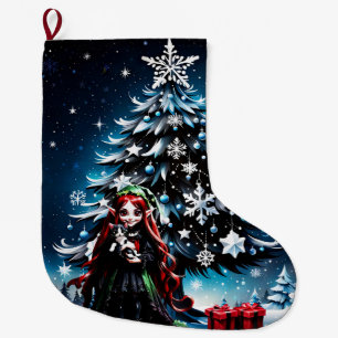 Grande Chaussette De Noël Lutin de Noël avec chaton.