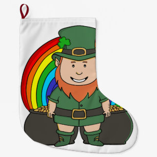 Grande Chaussette De Noël Lutrin chanceux avec pot d'or arc-en-ciel