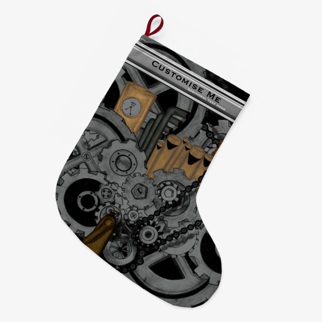 Grande Chaussette De Noël Machinerie Steampunk (couleur complète) (Devant (Accrochage))