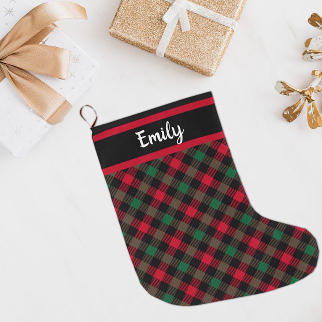 Grande Chaussette De Noël Maison de Noël Tartan personnalisé Plaid (Créateur téléchargé)