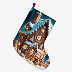 Grande Chaussette De Noël Maison de pain d'épices