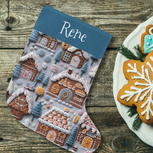 Grande Chaussette De Noël Maison en pain d'épices Grande réserve de Noël