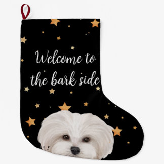 Grande Chaussette De Noël Maltipoo Bienvenue au chien drôle côté écorce