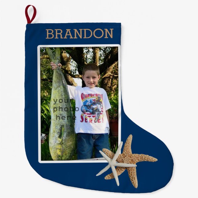Grande Chaussette De Noël Marine Blue Boys Photo Christmas Stocking (Devant)