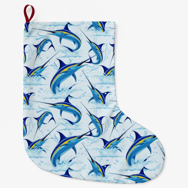 Grande Chaussette De Noël Marlin Bleu Jaillissant de l'Océan (Devant)