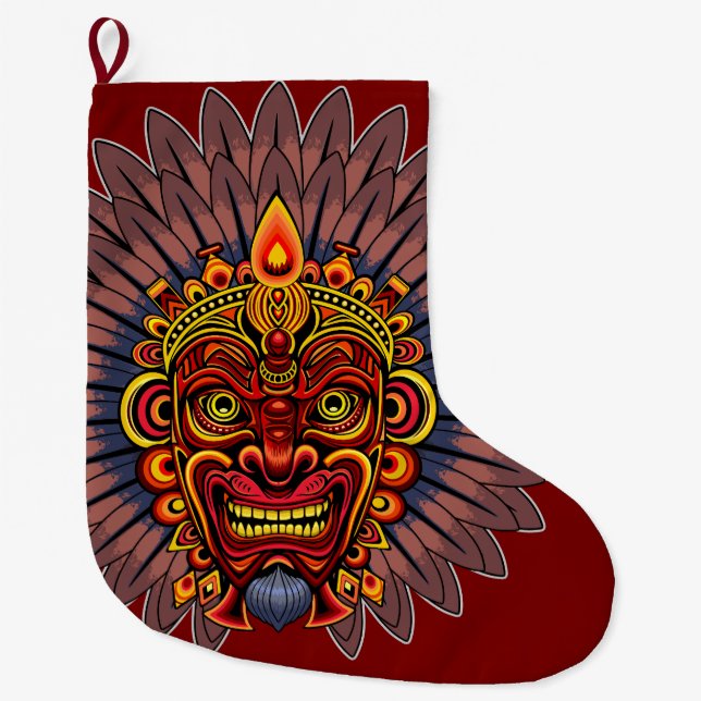 Grande Chaussette De Noël Masque rituel du roi guerrier tribal (Devant)