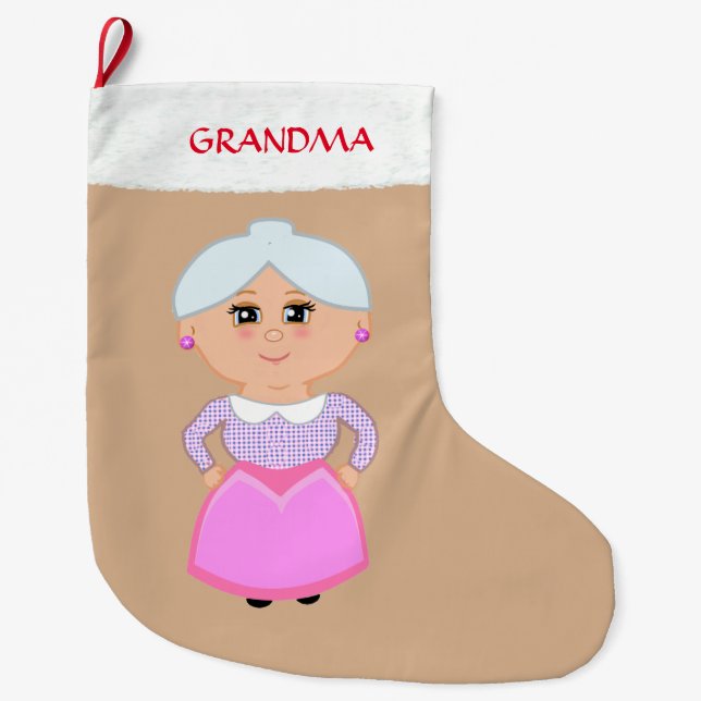 Grande Chaussette De Noël Mémé sur fond beige (Devant)
