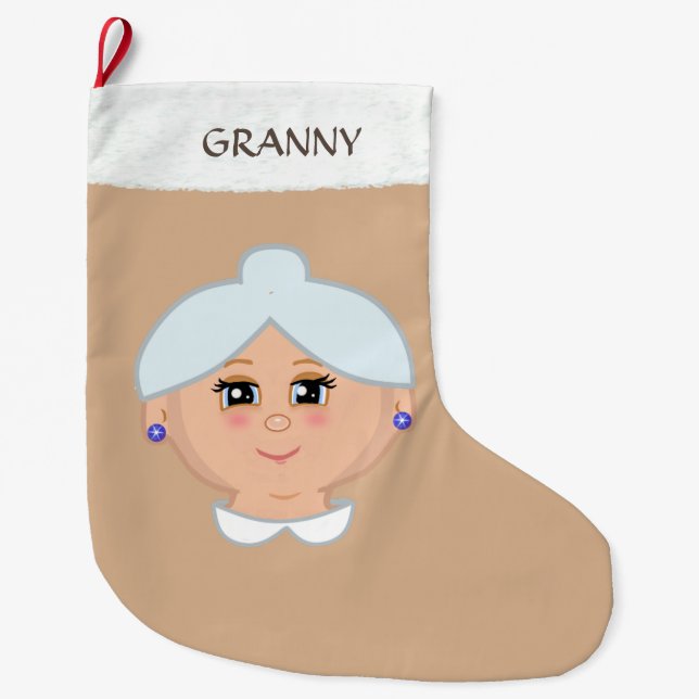 Grande Chaussette De Noël Mémé sur fond beige (Devant)