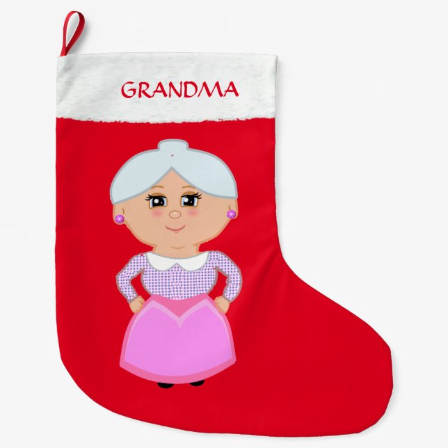 Grande Chaussette De Noël Mémé sur rouge (Devant)