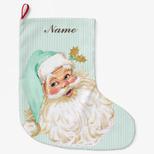 Grande Chaussette De Noël Menthe victorienne vintage et or de neutre du pèr