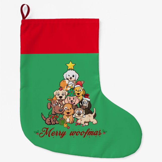 Grande Chaussette De Noël Merry Woofmas personnalisé (Devant)