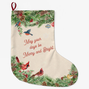 Grande Chaussette De Noël Merveilleux Paysage d'Hiver de Pins, Cônes de Pin