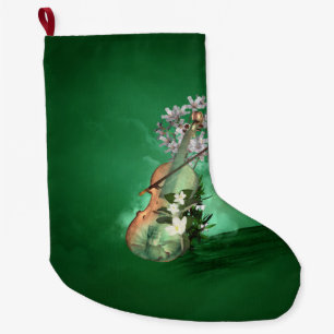 Grande Chaussette De Noël Merveilleux violon avec fleurs