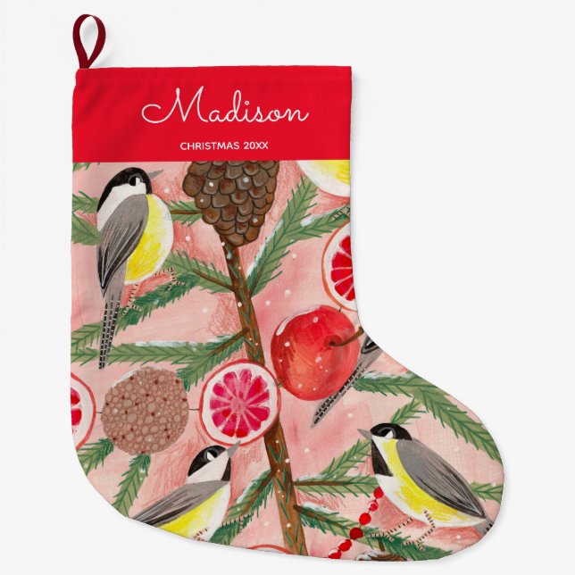 Grande Chaussette De Noël Mésange oiseau Noël (Devant)