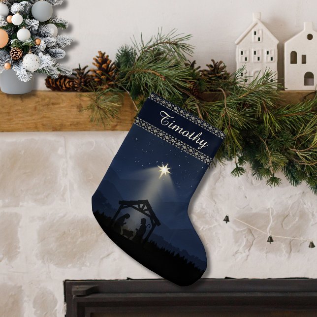 Grande Chaussette De Noël Midnight Nativity Silhouette Christmas Stocking (Créateur téléchargé)