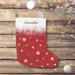 Grande Chaussette De Noël Mignonne rouge Noël Étoiles Motif des flocons de n