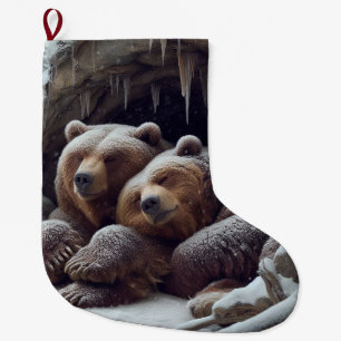 Grande Chaussette De Noël Mignons ours d'hiver en hibernation