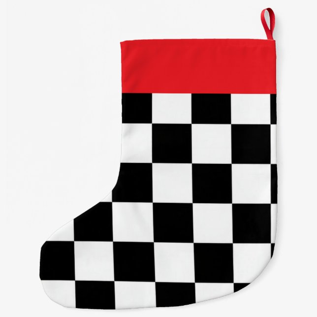 Grande Chaussette De Noël Minimalist Retro Checkered – Monochrome Streetwear (Dos)