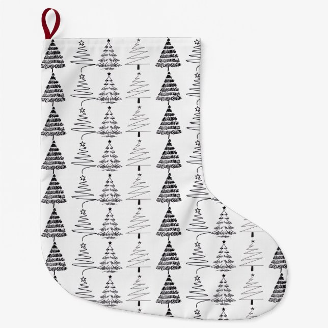 Grande Chaussette De Noël Modern Minimalist Christmas Trees Doodles (Devant)