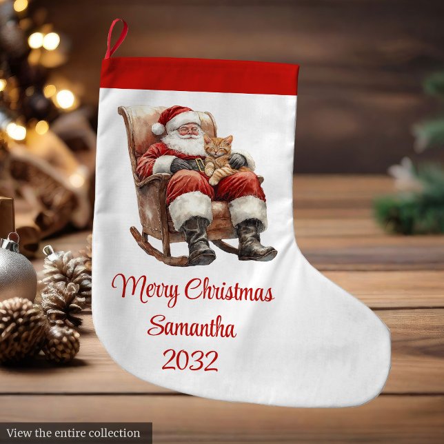 Grande Chaussette De Noël Modern Santa Claus Simple Script Font Stocking (Modern Santa Claus Simple Script Font Stocking)