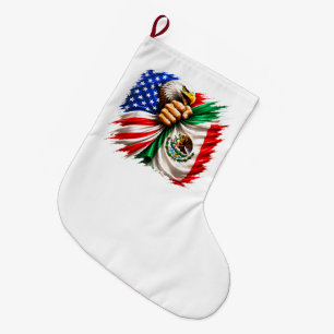 Grande Chaussette De Noël Mois du patrimoine hispanique Drapeau USA Mexique