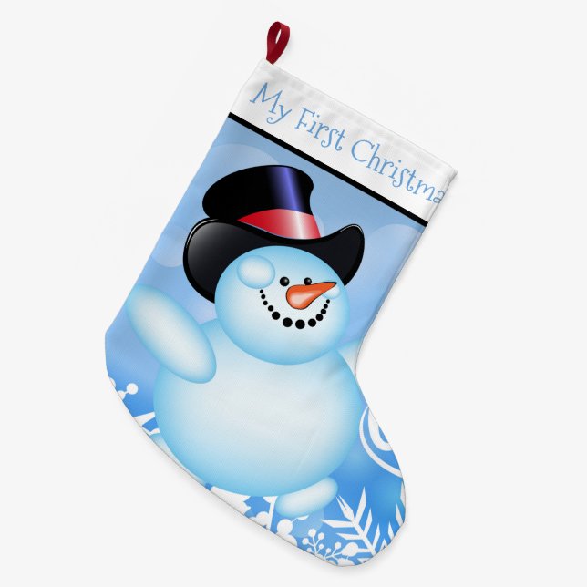 Grande Chaussette De Noël Mon premier bonhomme de neige personnalisé de Noël (Devant (Accrochage))