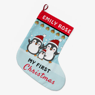 Grande Chaussette De Noël Mon premier Noël mignon Penguin Famille Vacances