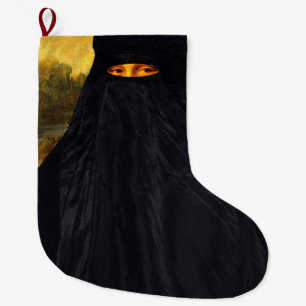 Grande Chaussette De Noël Mona Lisa cachée derrière la burqa