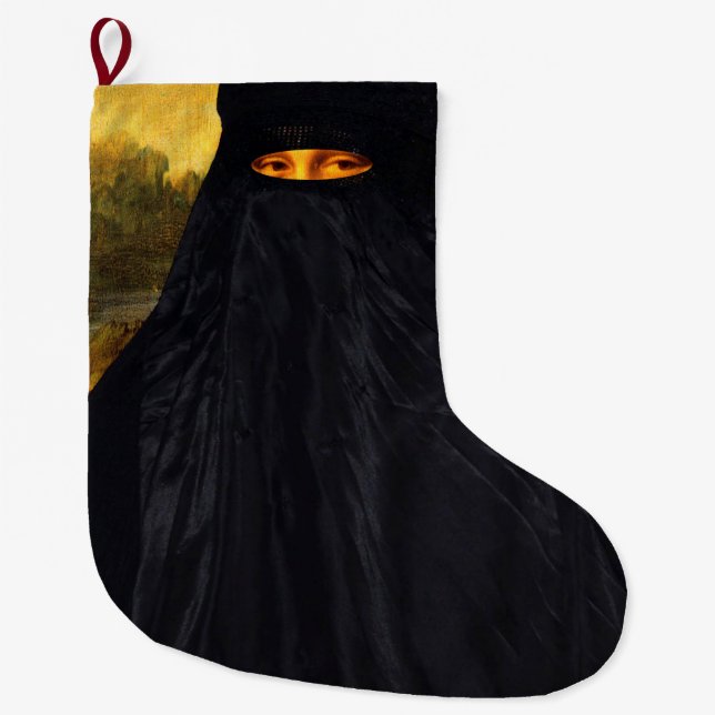 Grande Chaussette De Noël Mona Lisa cachée derrière la burqa (Devant)