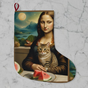 Grande Chaussette De Noël Mona Lisa & son chat  -  Vibrations estivales \