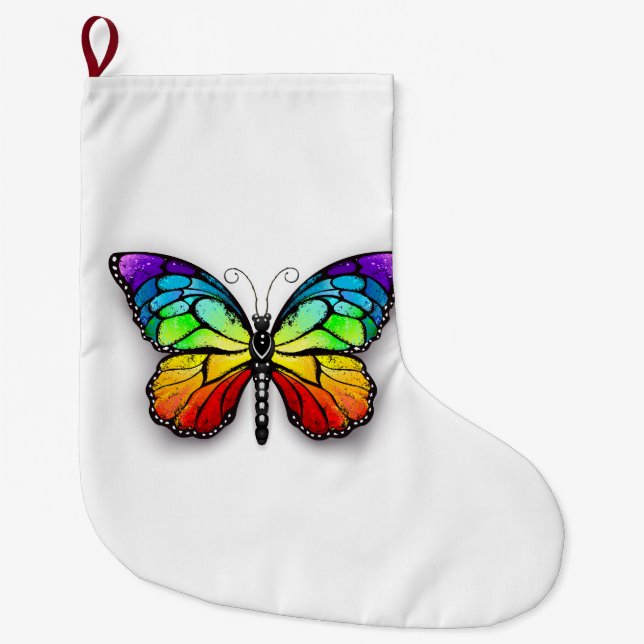 Grande Chaussette De Noël Monarque papillon arc-en-ciel (Devant)