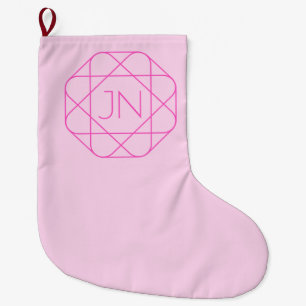 Grande Chaussette De Noël Monogramme cool, Style de logo de hanche   Rose & 