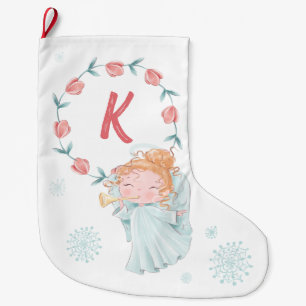 Grande Chaussette De Noël Monogramme d'ange de Noël