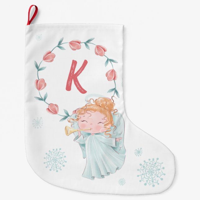 Grande Chaussette De Noël Monogramme d'ange de Noël (Devant)