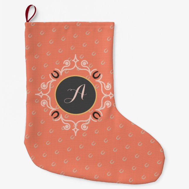 Grande Chaussette De Noël Monogramme équestre Lucky Horseshoe Motif (Devant)