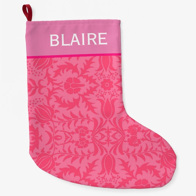 Grande Chaussette De Noël Monogramme rose preppy (Devant)