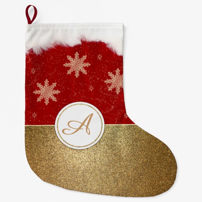 Grande Chaussette De Noël Monogramme rouge et blanc d'or de Faux (Devant)