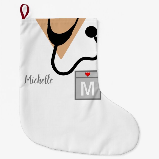 Grande Chaussette De Noël Monogramme supérieur de l'infirmière Médicale pers (Devant)