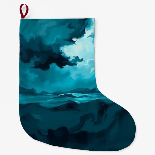 Grande Chaussette De Noël Moody Ocean Waves Under Stormy Sky – Abstract Seas (Devant)