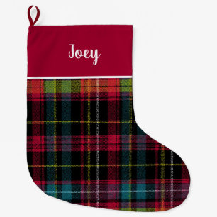 Grande Chaussette De Noël Motif à carreaux noir et rose personnalisé
