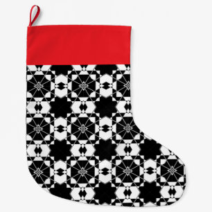 Grande Chaussette De Noël Motif à carreaux rétro minimaliste – Dessin monoch