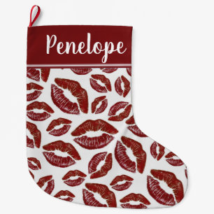 Grande Chaussette De Noël Motif baiser rouge