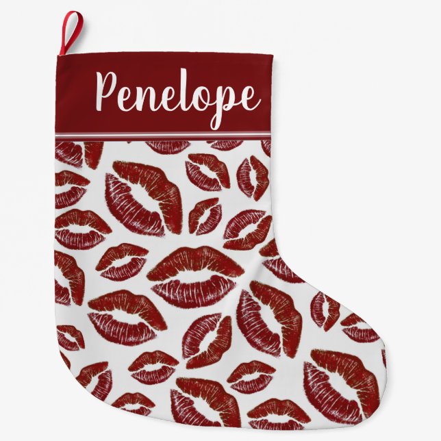 Grande Chaussette De Noël Motif baiser rouge (Devant)