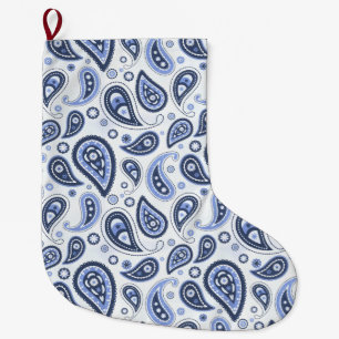Grande Chaussette De Noël Motif Blue Paisley