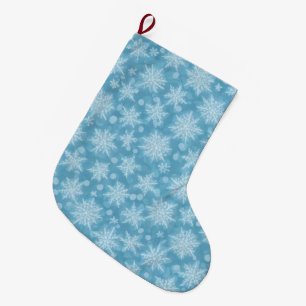 Grande Chaussette De Noël Motif Blue Snowflake