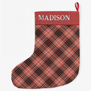 Grande Chaussette De Noël Motif carreau rouge de Noël rustique personnalisé