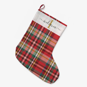 Grande Chaussette De Noël Motif carreaux rouge Noël rustique vacances 