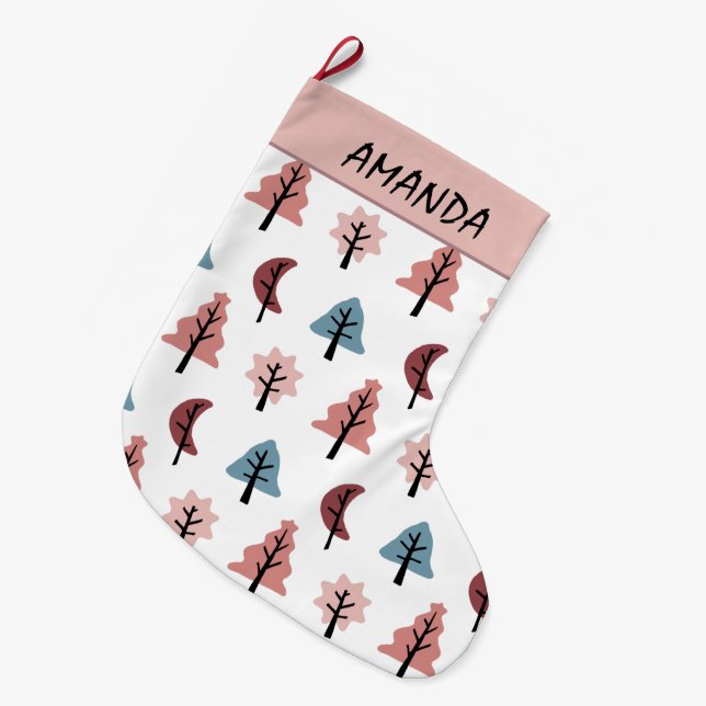 Grande Chaussette De Noël Motif d'arbre de vacances moderne - Nom de la coup (Devant (Accrochage))